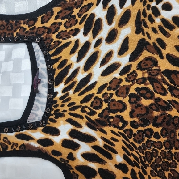 Fontana Cheeta Print Knit Gem Square Neck Women's Tank Top Size XL - Picture 6 of 8